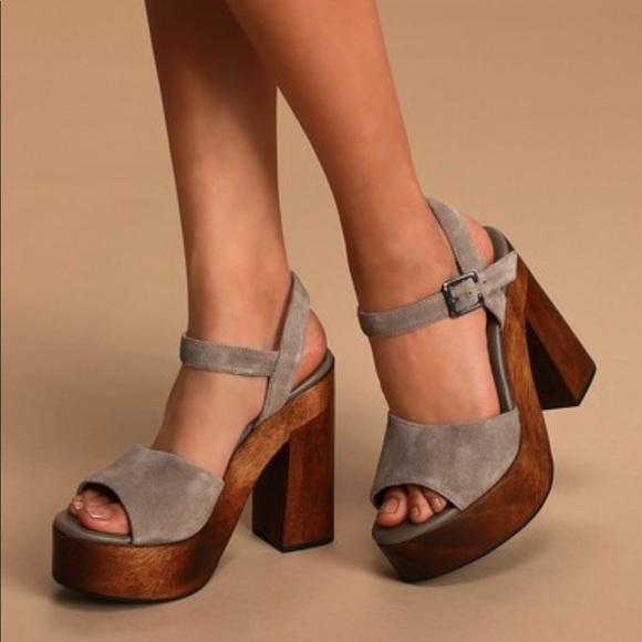 Lulus Shoes - Lolita Leather Grey Suede Wooden Platform Heels